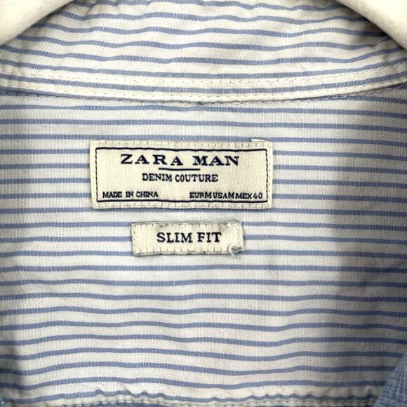 Zara Man Denim Couture Blue Casual Collared Shirt Medium Palm Print Slim Fit - Picture 3 of 4